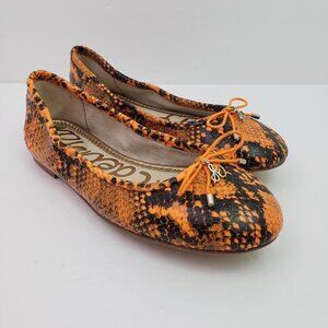 Sam Edelman Felica Womens Sz 6 Orange Snake Pattern Leather Slip On Ballet Flats